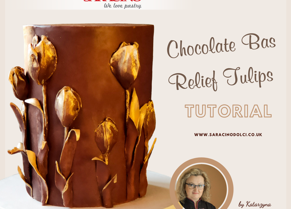 TORTA CON TULIPANI DI CIOCCOLATO IN BASSO RILIEVO